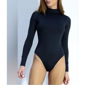 Rhaika London Black Mock Neck Fitted Bodysuit XX Butterfly NWT Retail $115 Sz M